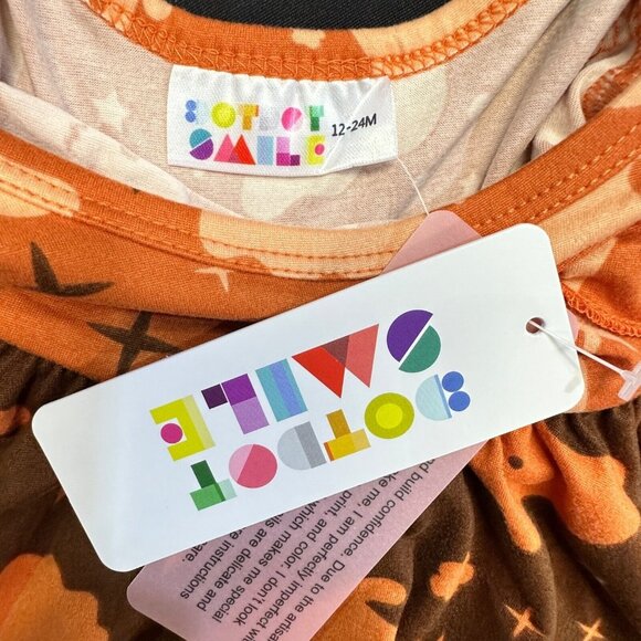 Dot Dot Smile Orange Brown Halloween Ghost Dress Ruffle Empire Fit Rare 12-24M - Picture 2 of 4